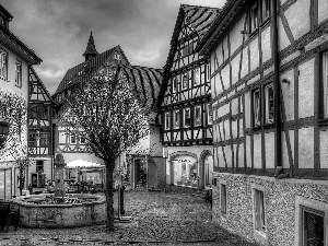 Houses, fountain