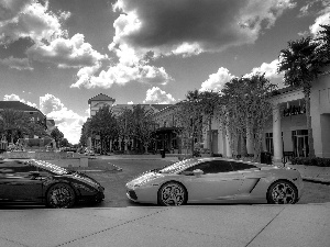 Lamborghini, Houses, fountain, Gallardo