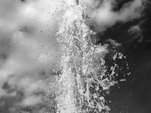 splashed, clouds, fountain, water