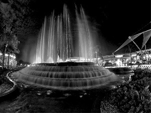 Town, Coloured, fountain, night