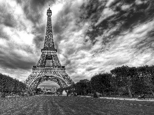 Eiffla Tower, Paris, France, clouds