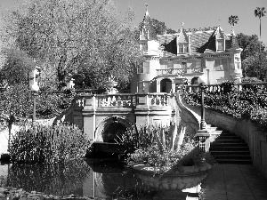 pond, palace, Garden