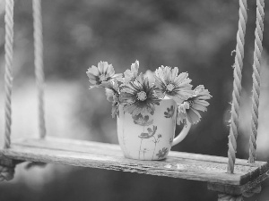 Swing, flowers, Garden, Cup