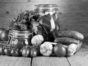 tomatoes, garlic, Jars, cucumbers, Preparations