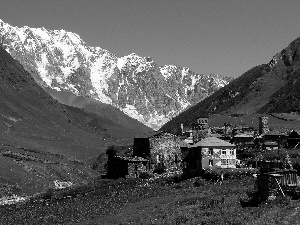 Mountains, buildings, Georgia, snow