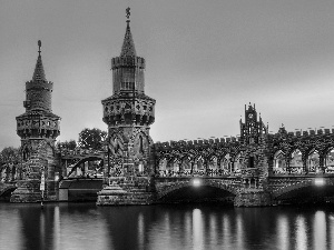 Floodlit, bridge, Germany, antique