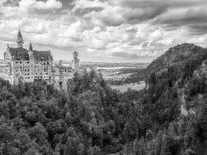 Castle, forested, Bavaria, Germany, Neuschwanstein, Mountains