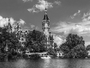 Castle, River, Germany, Schwerin