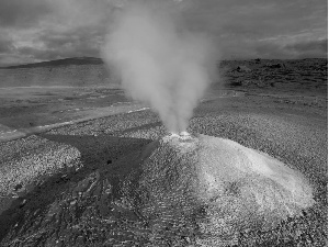 geyser, water, clouds