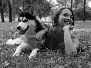 Park, Siberian Husky, girl