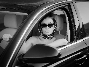 Automobile, scarf, Glasses, Women