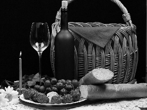 basket, Fruits, glasses, Wine