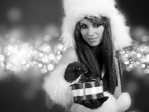 Gloves, Hat, brunette, Red, Present