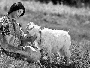 Women, small, Goat, Meadow