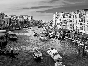Venice, boats, Gondolas, apartment house
