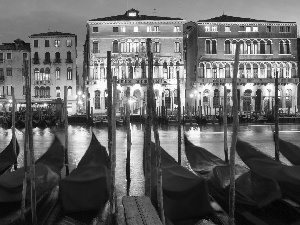 Gondolas, Venice, Night