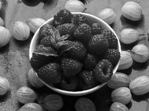 gooseberry, bowl, raspberry