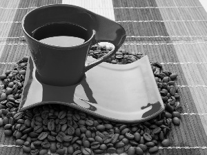 grains, coffee, cup, saucer, red hot