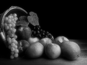 Fruits, Apple, Grapes, Bucket