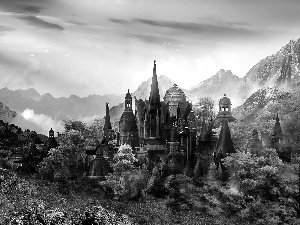 graphics, Mountains, Castle