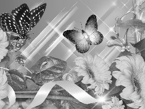 graphics, Computer, Flowers, butterflies, Yellow