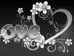 Heart, text, graphics, Flowers