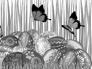 grass, butterfly, color, eggs, Easter