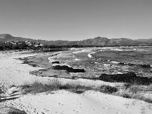 sea, Mountains, grass, Beaches