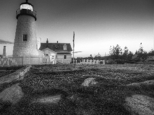 Lighthouse, house, Great Sunsets, maritime