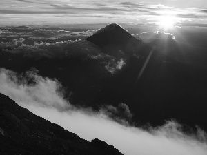 Mountains, clouds, Great Sunsets, peaks