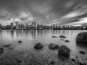 skyscrapers, Fraser River, Province of British Columbia, Stones, Vancouver, Great Sunsets, Canada