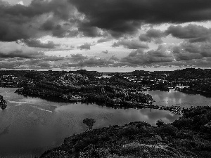 The Hills, River, Egersund, Norway, Great Sunsets, bridge