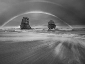 sea, rocks, Great Rainbows