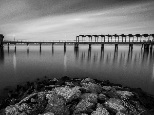 sea, Stones, Great Sunsets, pier