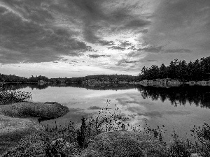 Stones, lake, Great Sunsets