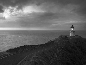 Way, sea, Great Sunsets, Lighthouses