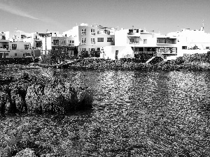 Houses, sea, Greece, rocks