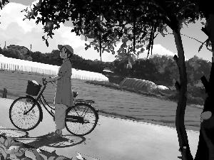 Manga, Women, greenhouse, Bike