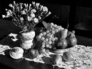 Grapes, grenades, bowl, Fruits, cloves