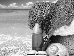 sea, Hat, holiday, Shells
