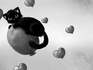 heart, cat, balloons