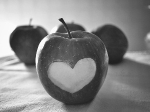 Red, cut, Heart, apples