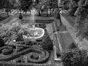 hedge, fountain, botanical, decorated, Garden