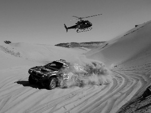 Helicopter, Desert, Volkswagen, Touareg, Dakar Rally
