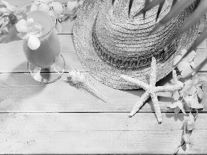 Flowers, cocktail, holiday, summer, Bench, Hat