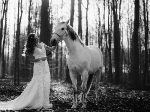 dress, ##, forest, white, Women, Horse, Leaf