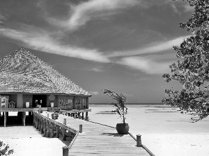 Hotel hall, tropic, Beaches, pier, Ocean