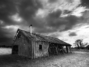 clouds, Old car, house