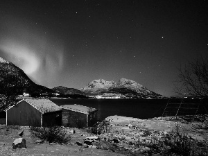 house, winter, Polaris, Mountains, dawn