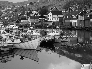 Houses, Harbour, Denmark, boats, Vestmanna